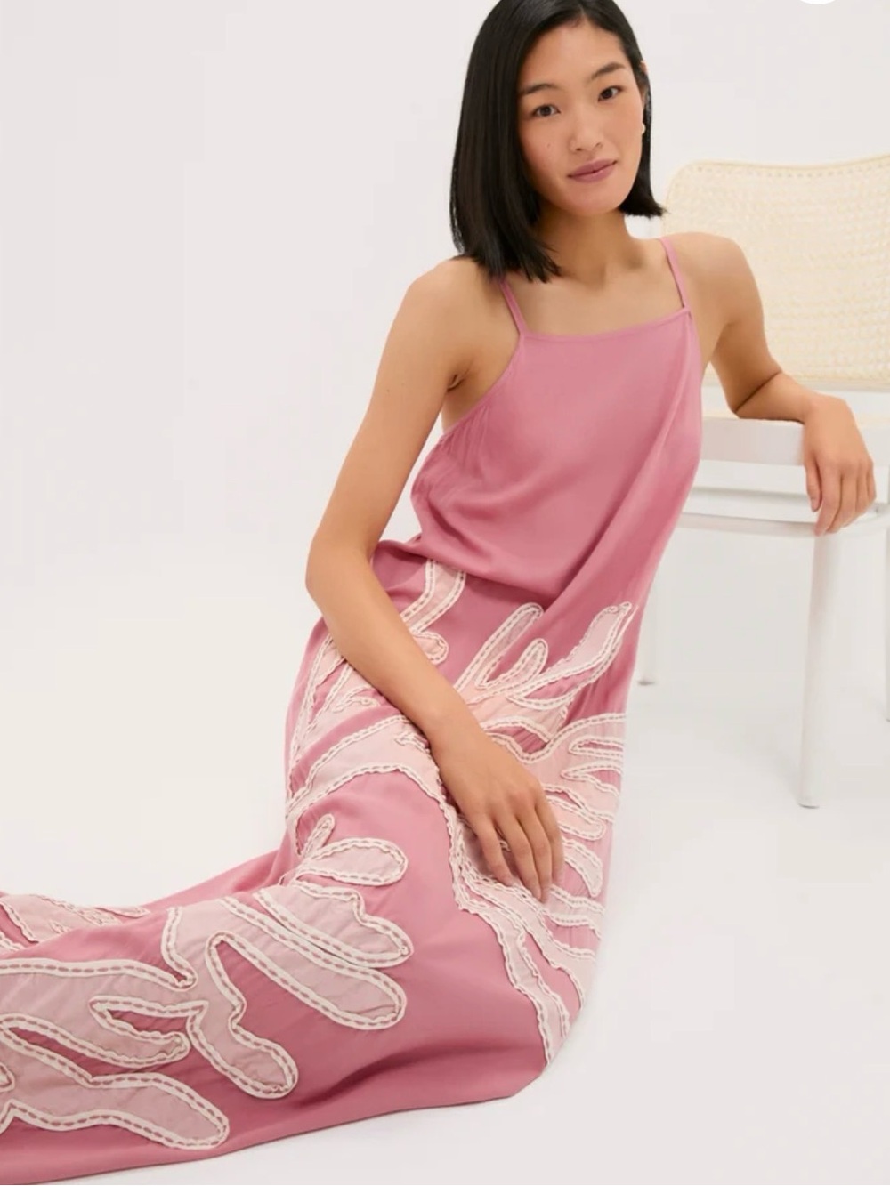💗 NWT Tuckernuck Pink Embroidered Millay Coral Midi Dress Medium